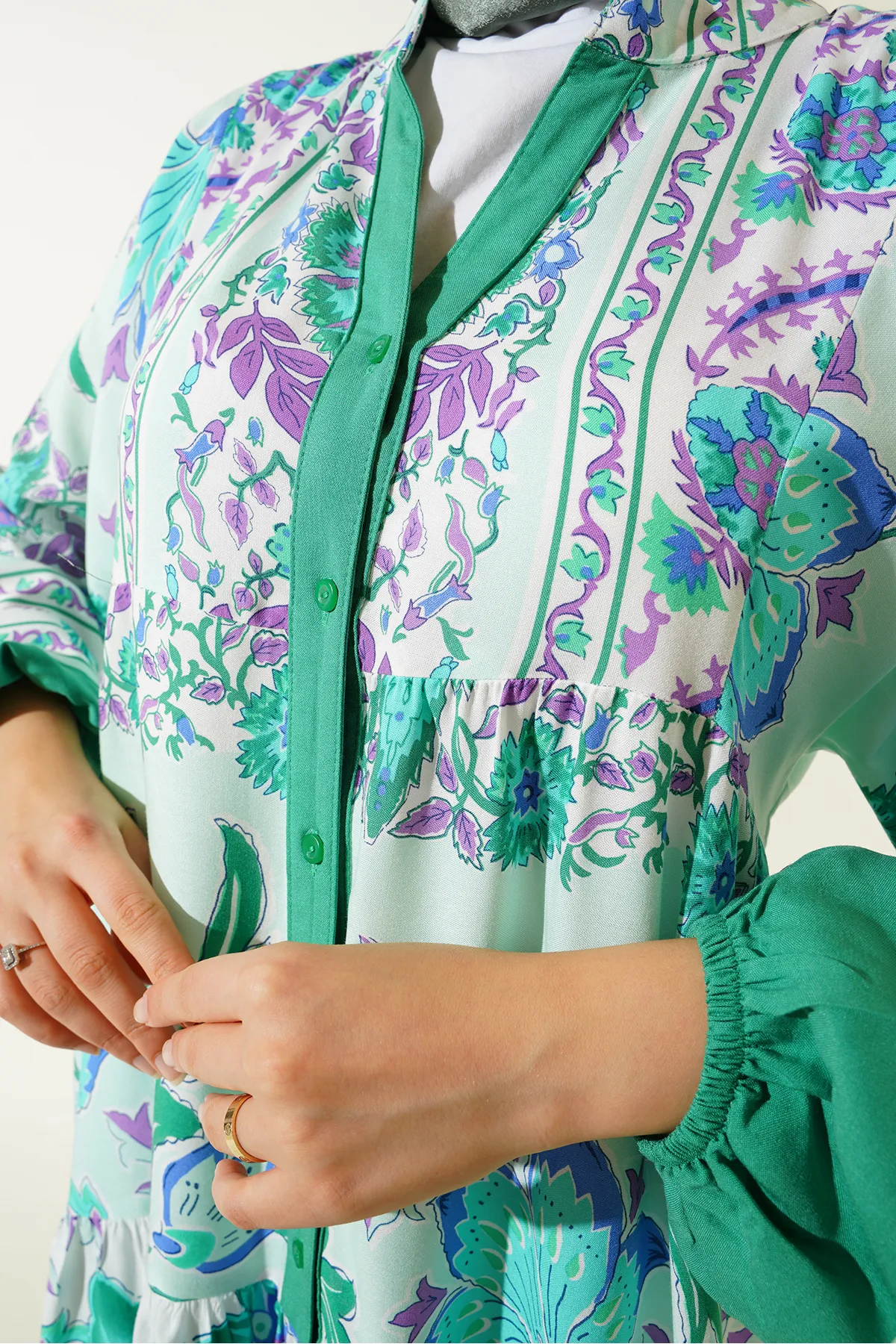 Bigdart  2423 Authentisches gemustertes Hijab-Kleid – D. Mint