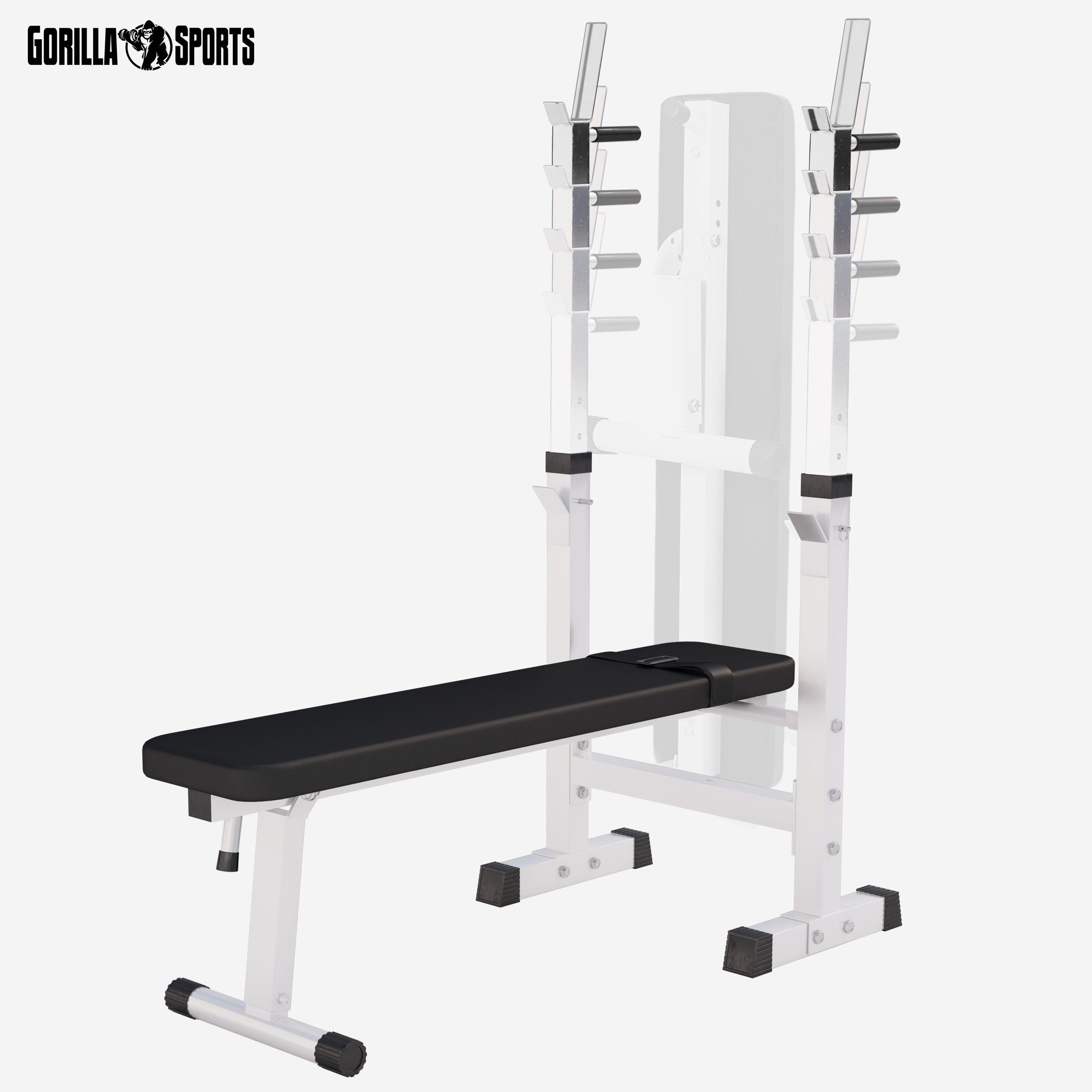 GORILLA SPORTS Hantelbank Ablage, Verstellbar, Klappbar, Schwarz/Weiß - Flachbank, Trainingsbank
