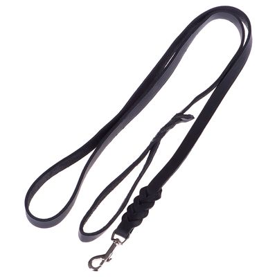 Heim Lederleine mit eingeflochtenem Karabiner, schwarz