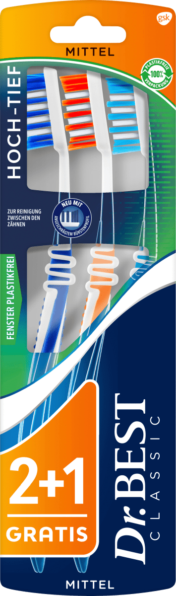 Zahnbürste Classic Hoch-Tief mittel Vorteilspack (2+1 Gratis), 3 St