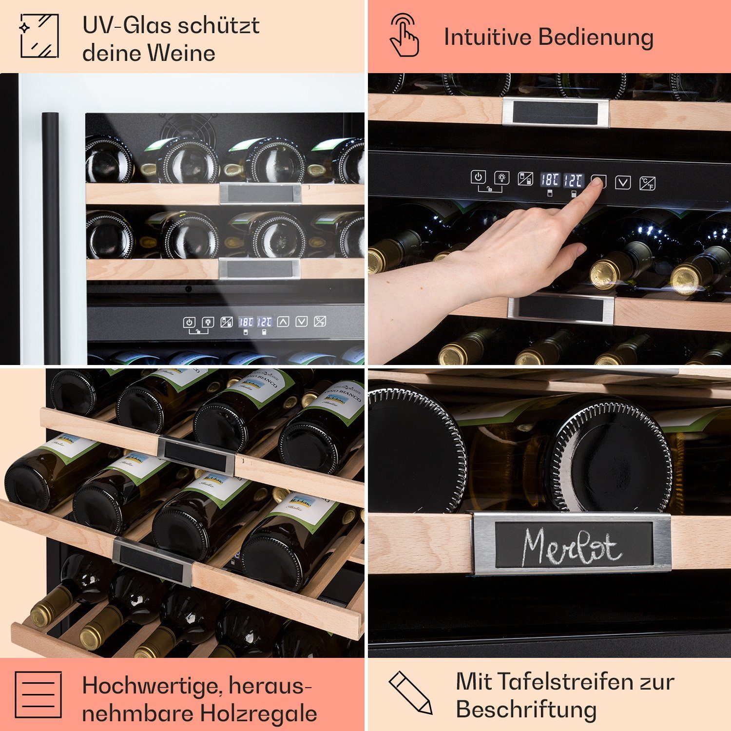 Klarstein Weinkühlschrank Vinsider 36 Quartz Edition, für 36 Standardflaschen á 0,75l,Wein Flaschenkühlschrank Weintemperierschrank Weinschrank Kühlschrank