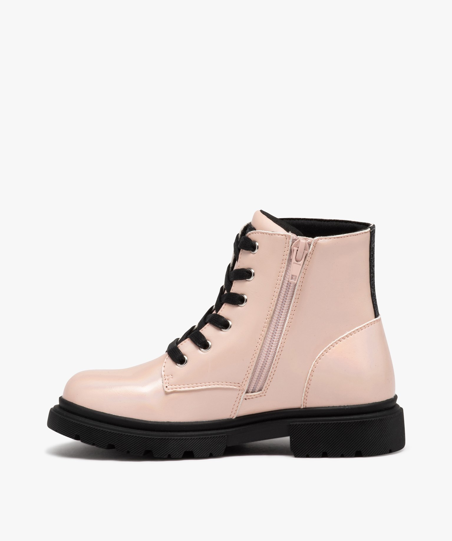 Boots fille mid-cut vernies à semelle crantée rose | GEMO