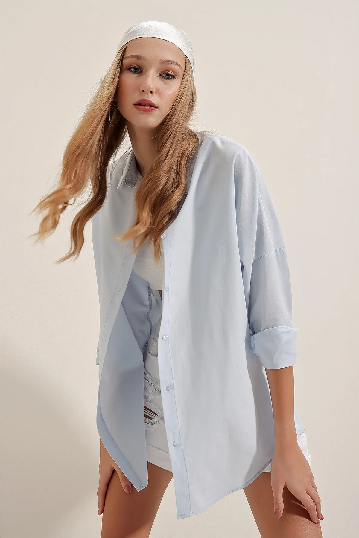 Bigdart  3900 Oversize Long Basic Shirt – Hellblau