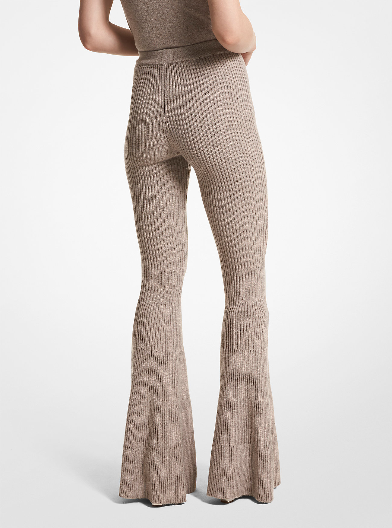 Ribbed Cashmere Flared Pants - TAUPE MELANGE