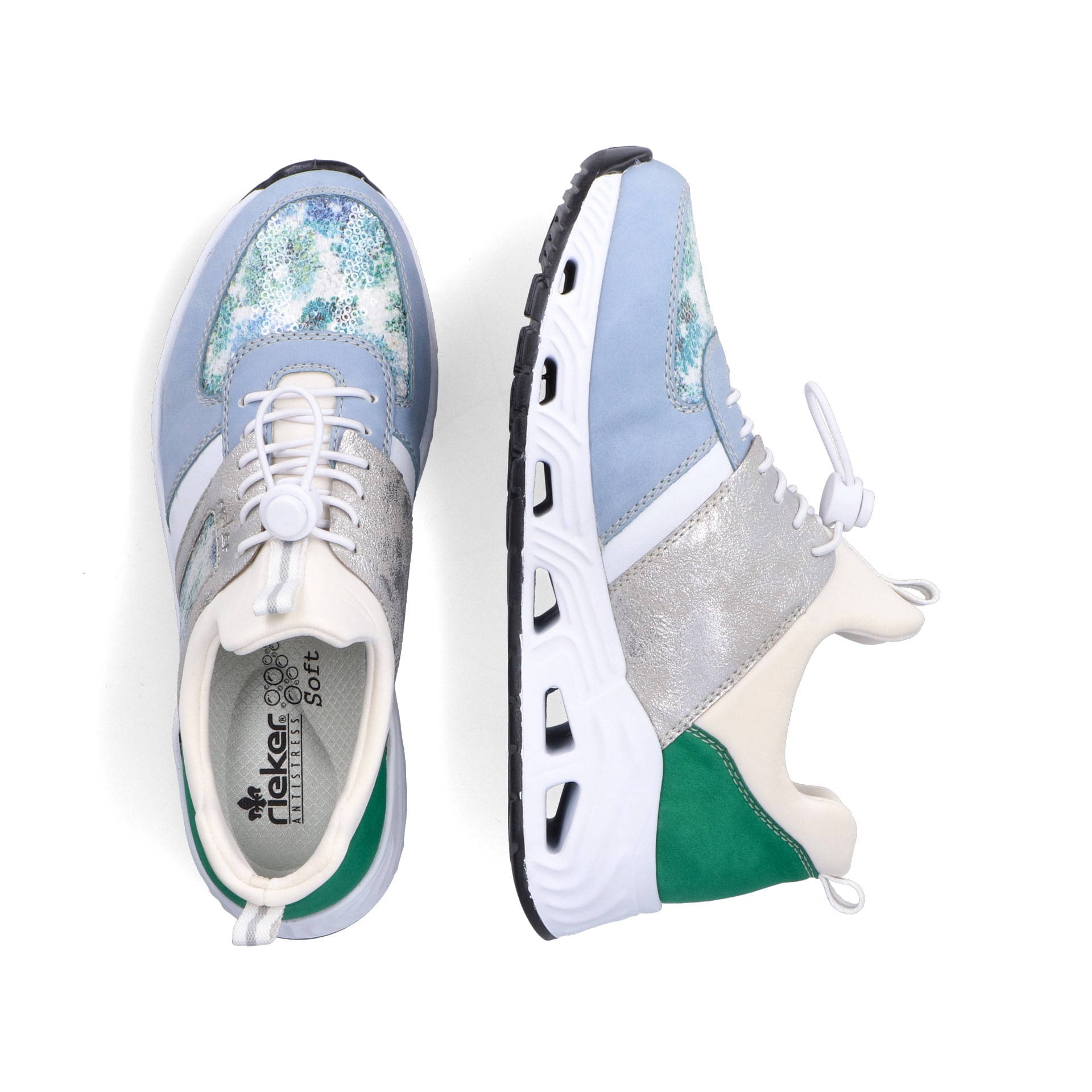 Rieker Damen Slipper babyblau-cremeweiss