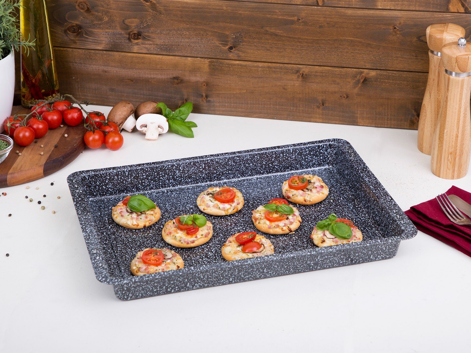 CHG Backblech Granito, Stahlblech, (Set, 2-St), Rechteckform 4 x29cm/Quadratische Form 26,5x26,5cm