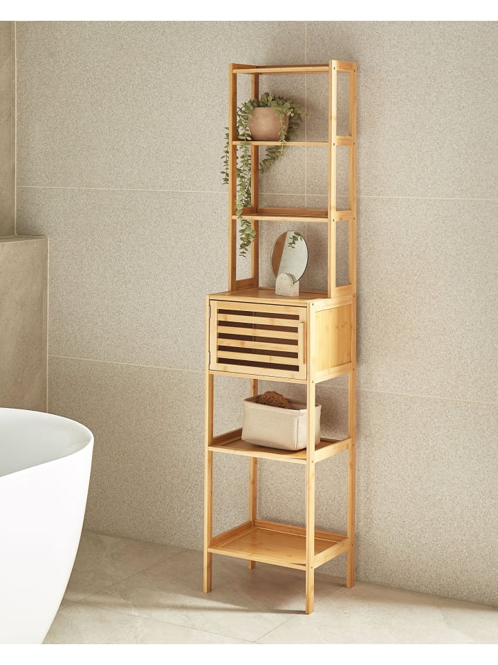 Beliani Badezimmerregal LEHI in Heller Holzfarbton - (W) 36 x (H) 160 x (L) 30 cm günstig kaufen onesize