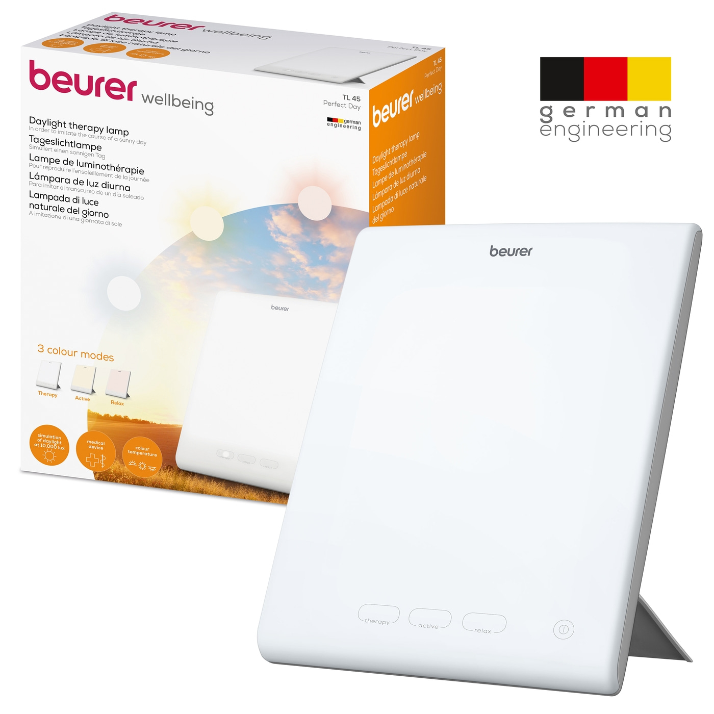 Beurer Perfect Day Tageslichtlampe TL 45-Tageslichtlampe mit Touchbedienung & 3 Tag-Nacht-Rhythmus Farbtemperaturen