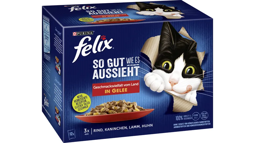 PURINA FELIX So gut wie es aussieht in Gelee Geschmacksvielfalt vom Land Katzennassfutter 1020 g