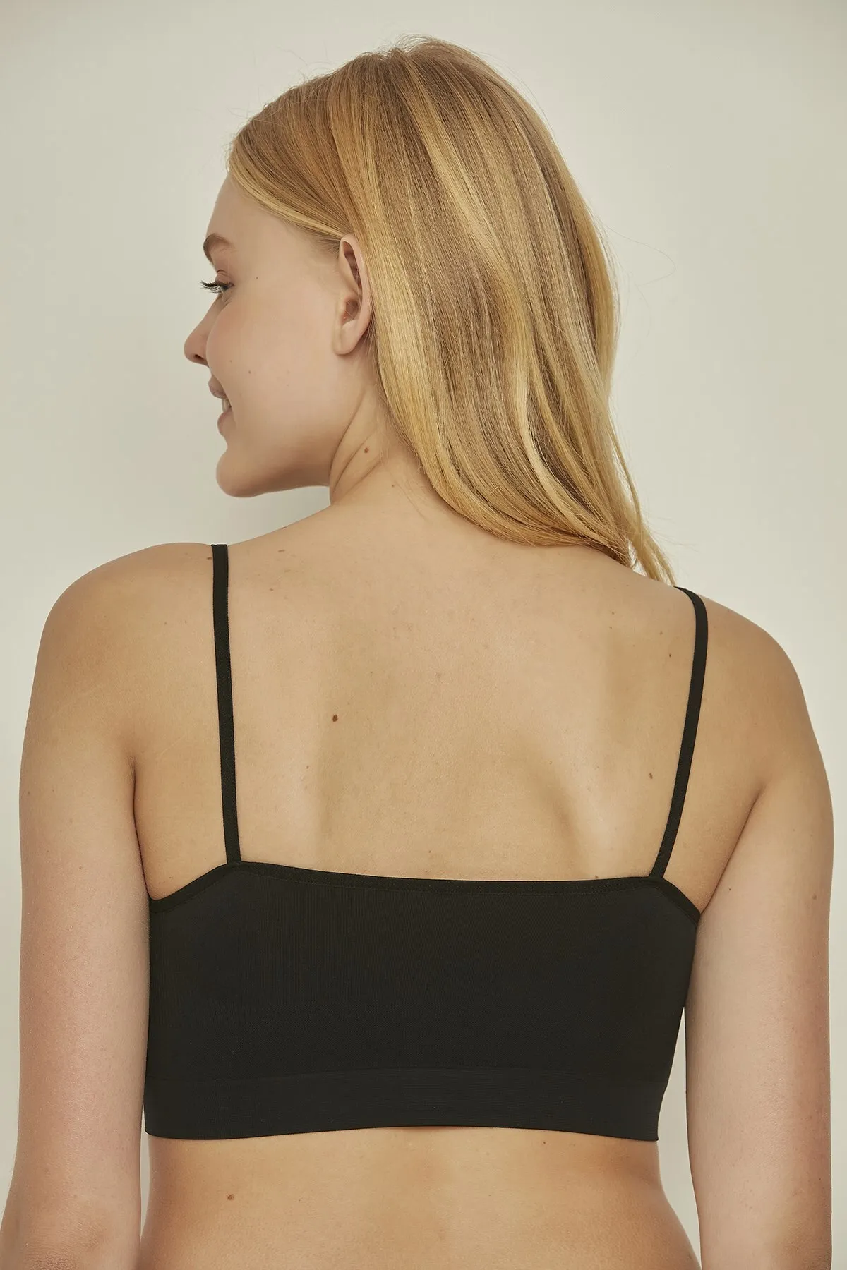 C&City  C14003 Nahtloses Bustier mit dünnen Trägern, Schwarz