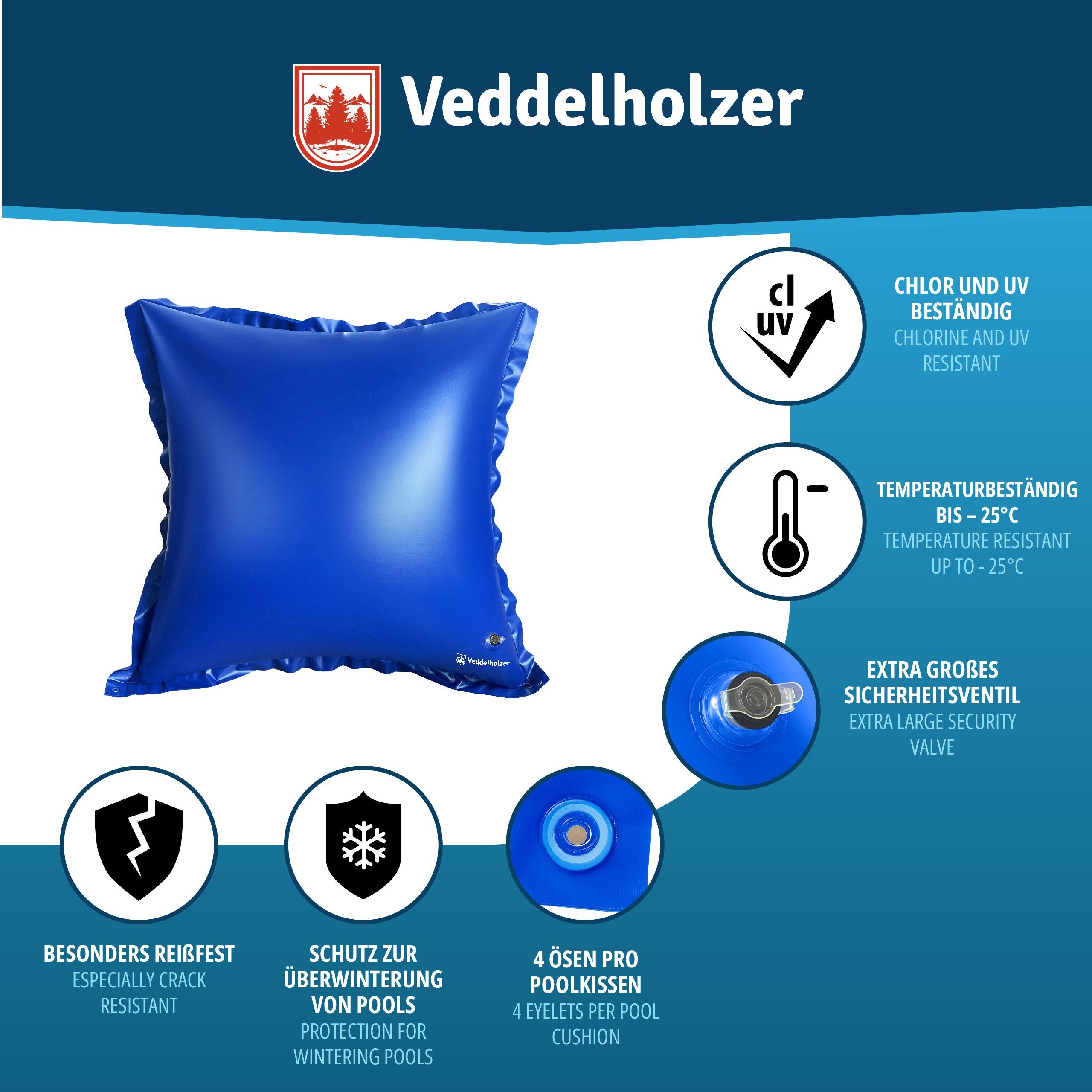 Veddelholzer Garten aufblasbare Whirlpoolabdeckung XXL 120 x 120 cm Luftkissen Poolkissen Poolabdeckung Pool Zubehör
