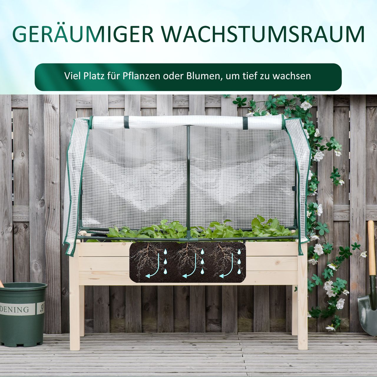 Outsunny Hochbeet Frühbeet mit Gewächshaus, Gemüsebeet mit Stoffauskleidung