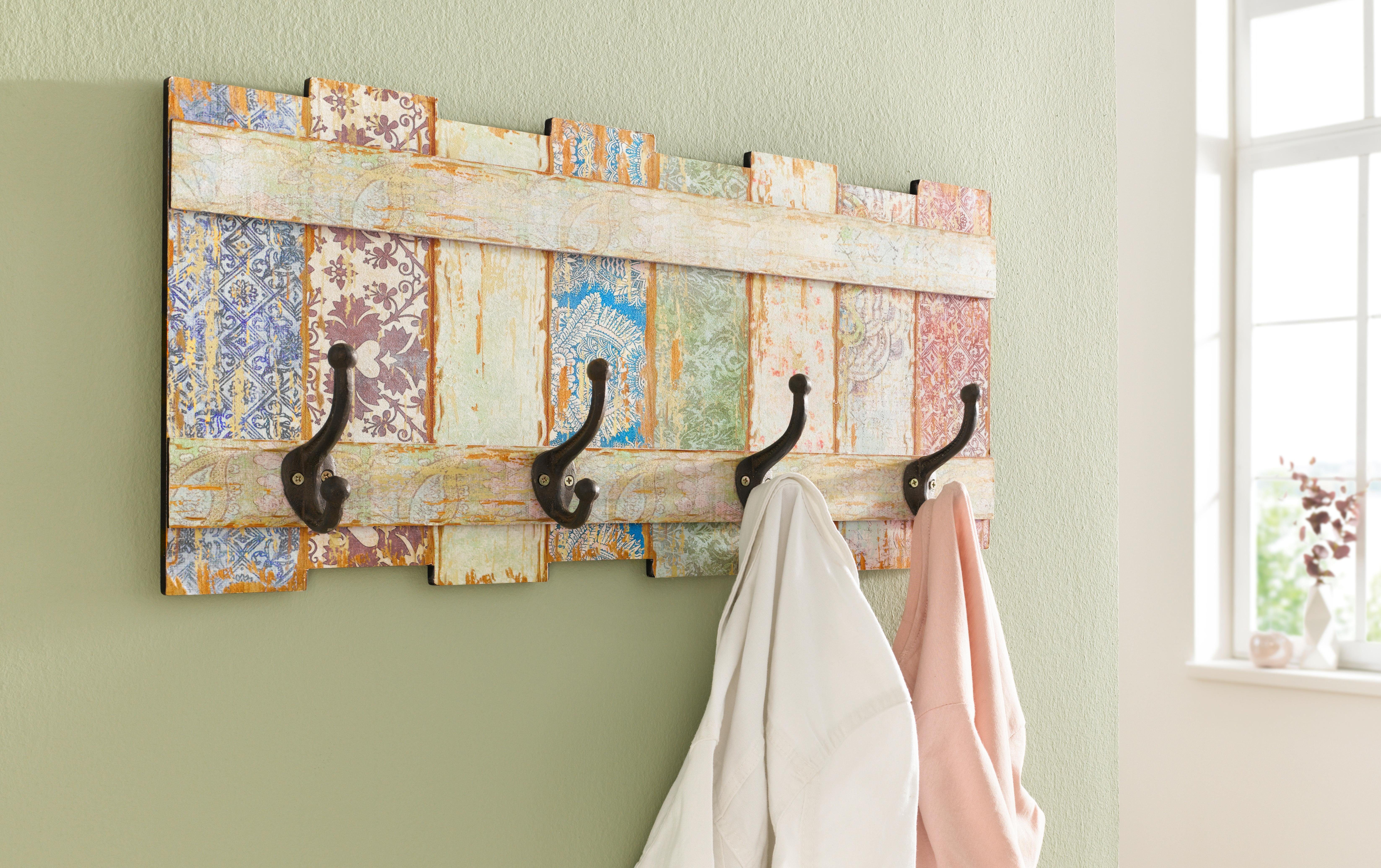 Home affaire Hakenleiste Pastell, Garderobe mit 4 Kleiderhaken, Pastell-Farben, Shabby Look