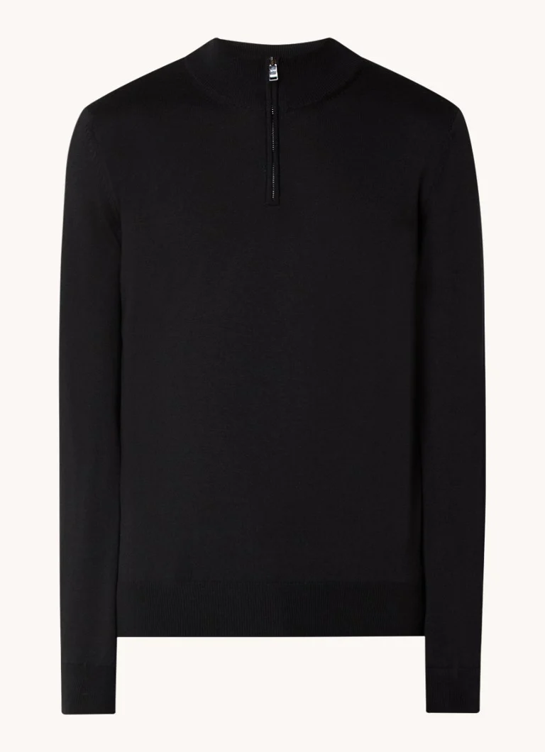 Pulover HUGO BOSS Ebenji din tricot virgin fin cu fermoar