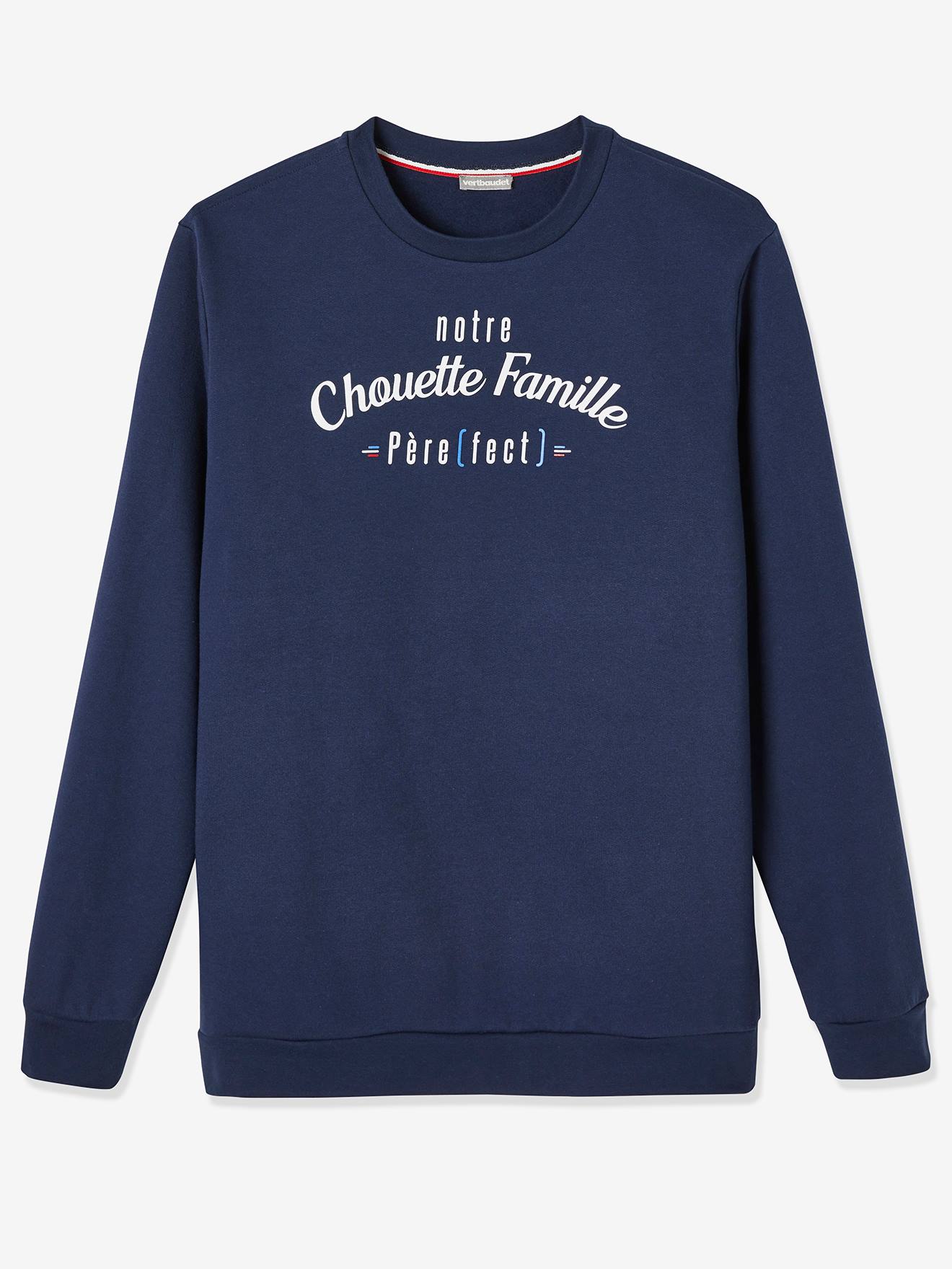Sweat homme notre Chouette Famille collection capsule vertbaudet fabrication française marine grise