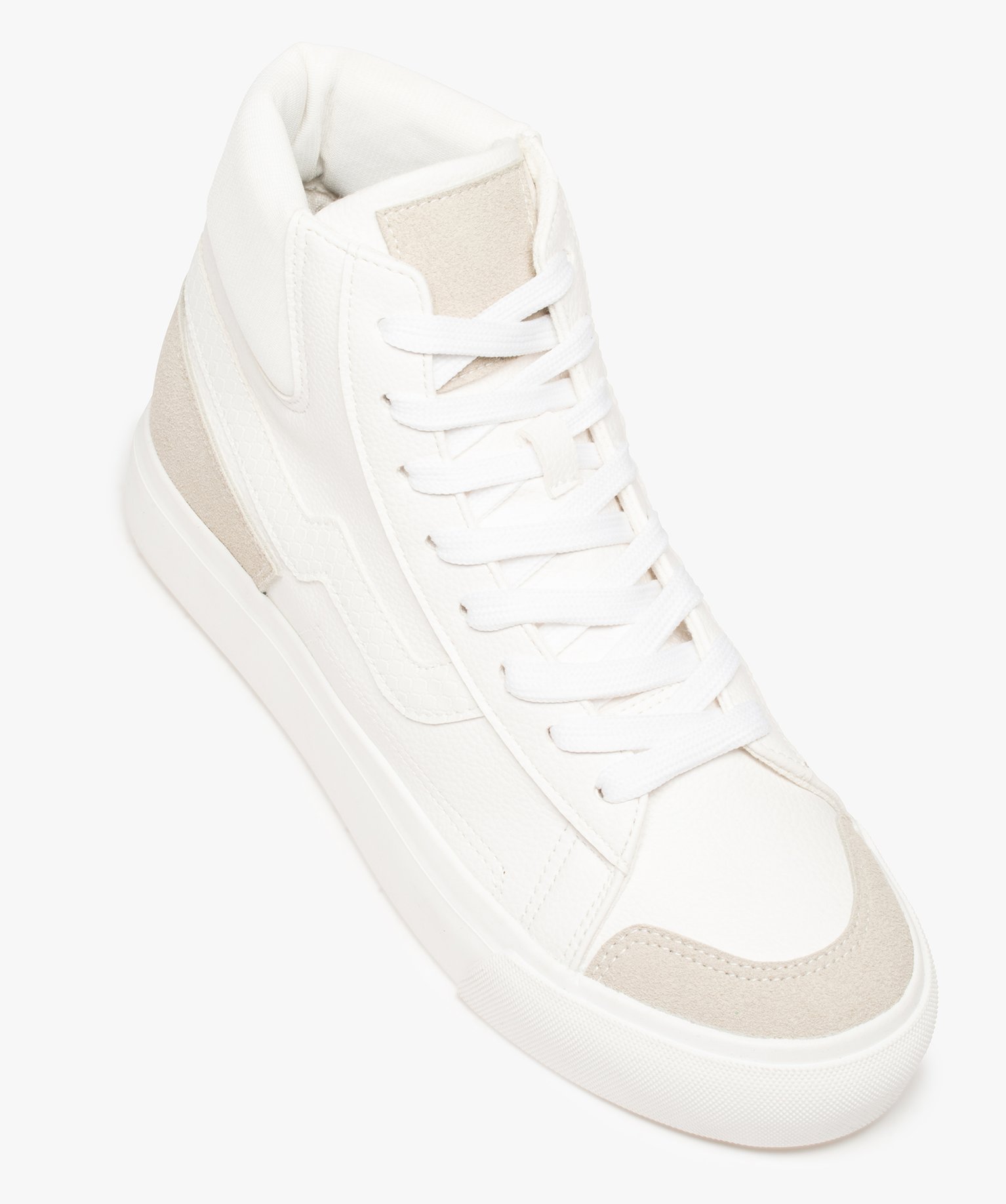 Baskets femme mid-cut bicolores à semelle compensée blanc | GEMO