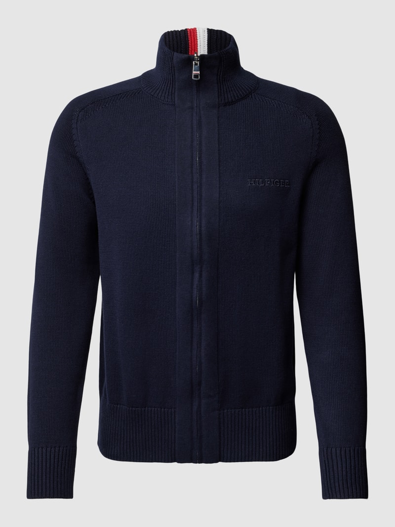 Strickjacke mit Label-Stitching Modell 'MONOTYPE' in marineblau