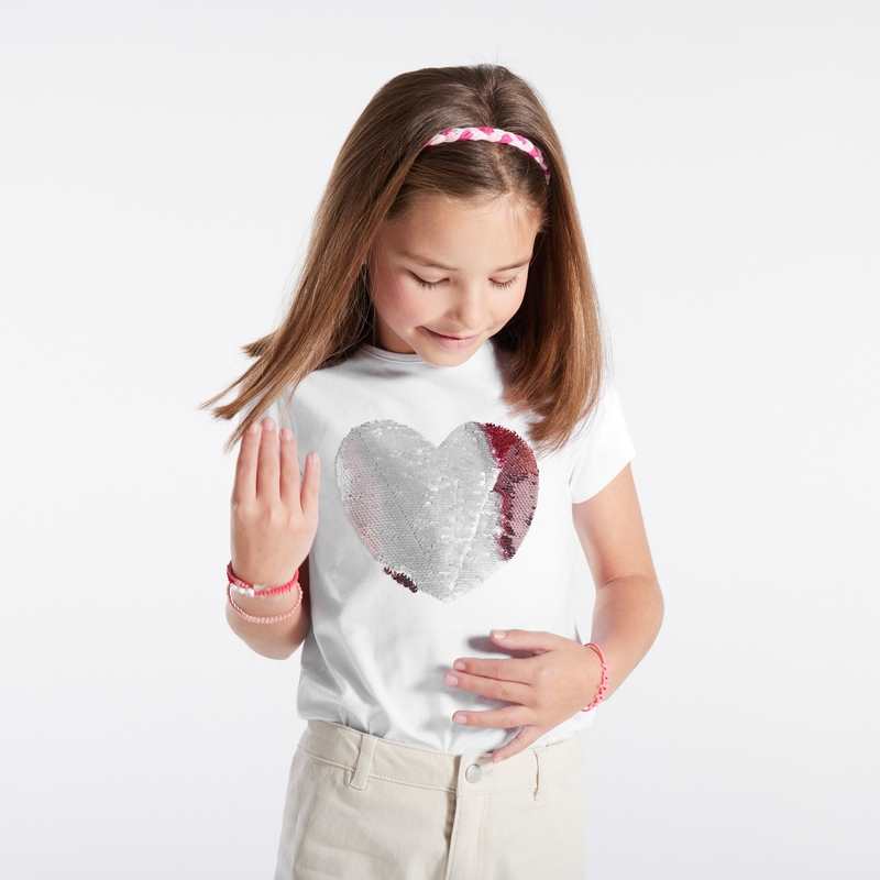 T-shirt à sequins magiques motif cœur rose fille