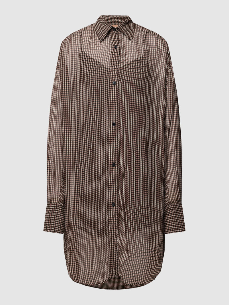 Longbluse aus Viskose mit Hahnentrittmuster Modell 'Bareid' in camel