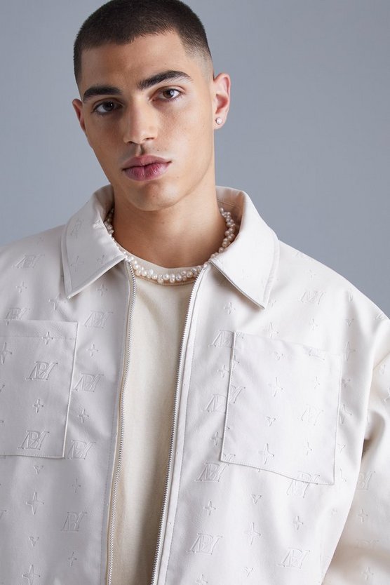 Kastige geprägte PU Harrington-Jacke