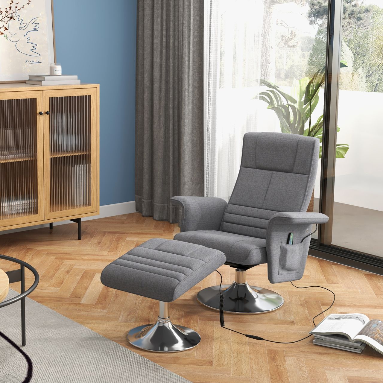 HOMCOM Massagesessel mit Fußhocker, Elektrischer Relaxsessel mit Liegefunktion