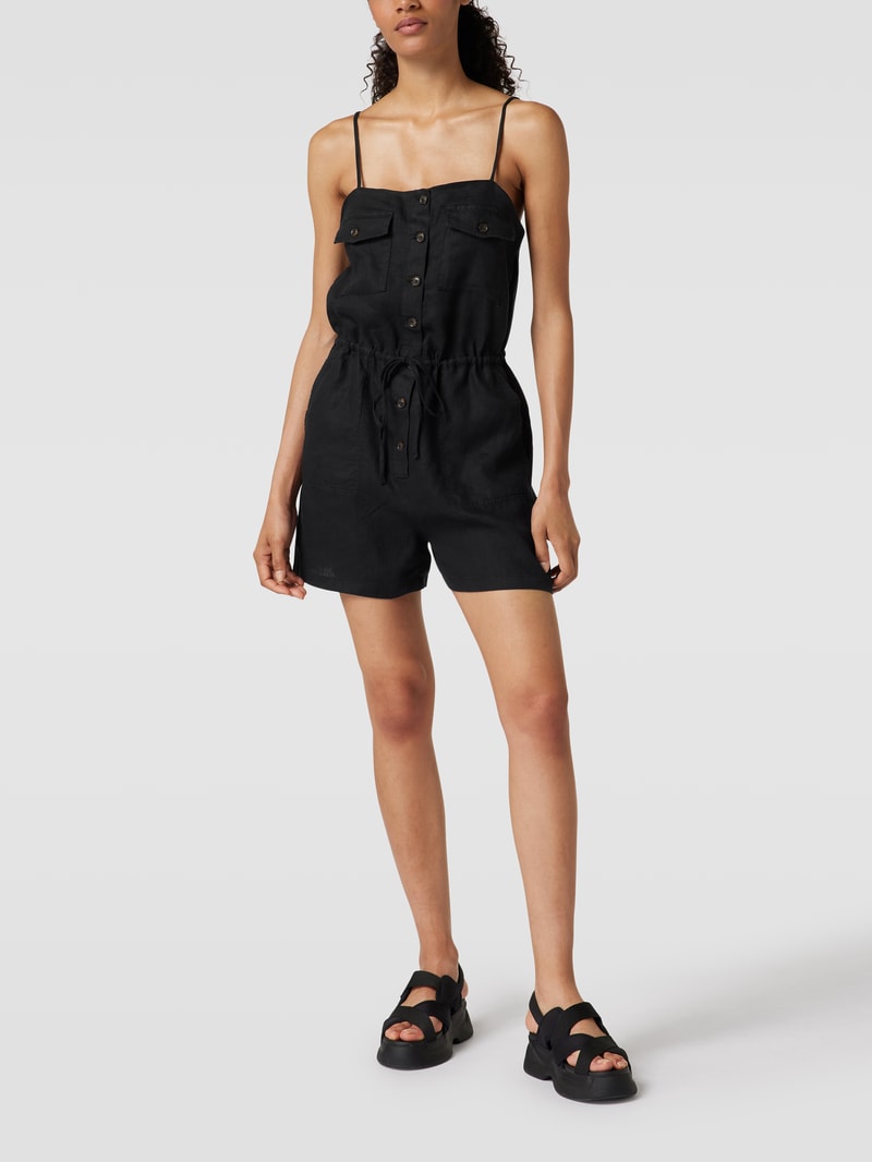 Playsuit aus reinem Leinen in schwarz