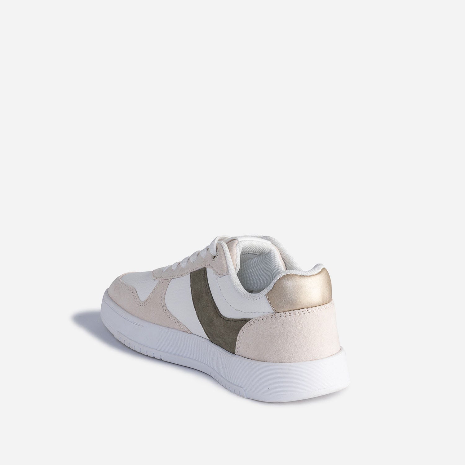 Tennis TEXTO blanche, kaki, beige et dorée