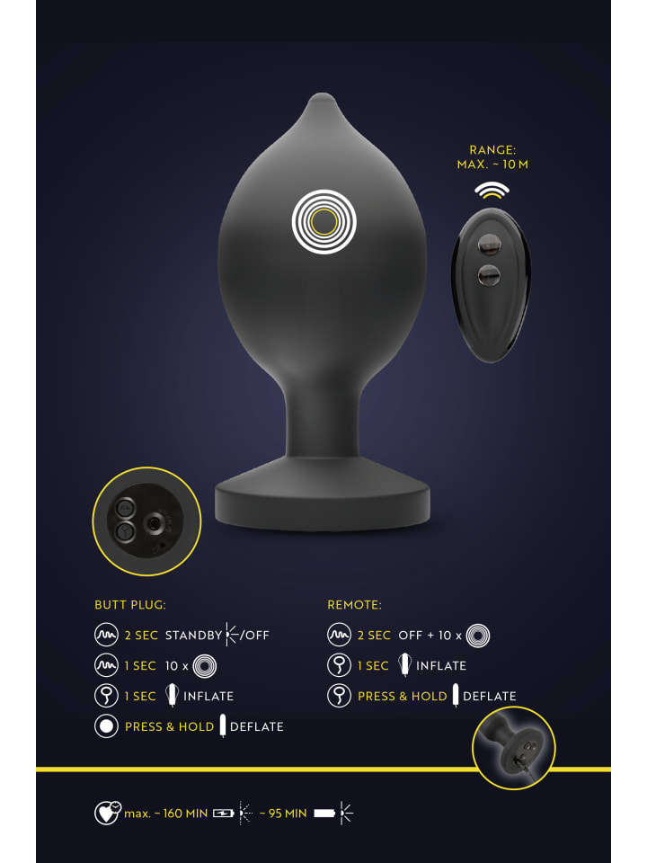 ANOS aufblasbarer Analplug RC Inflatable Plug with Vibration in schwarz günstig kaufen 14,5 cm