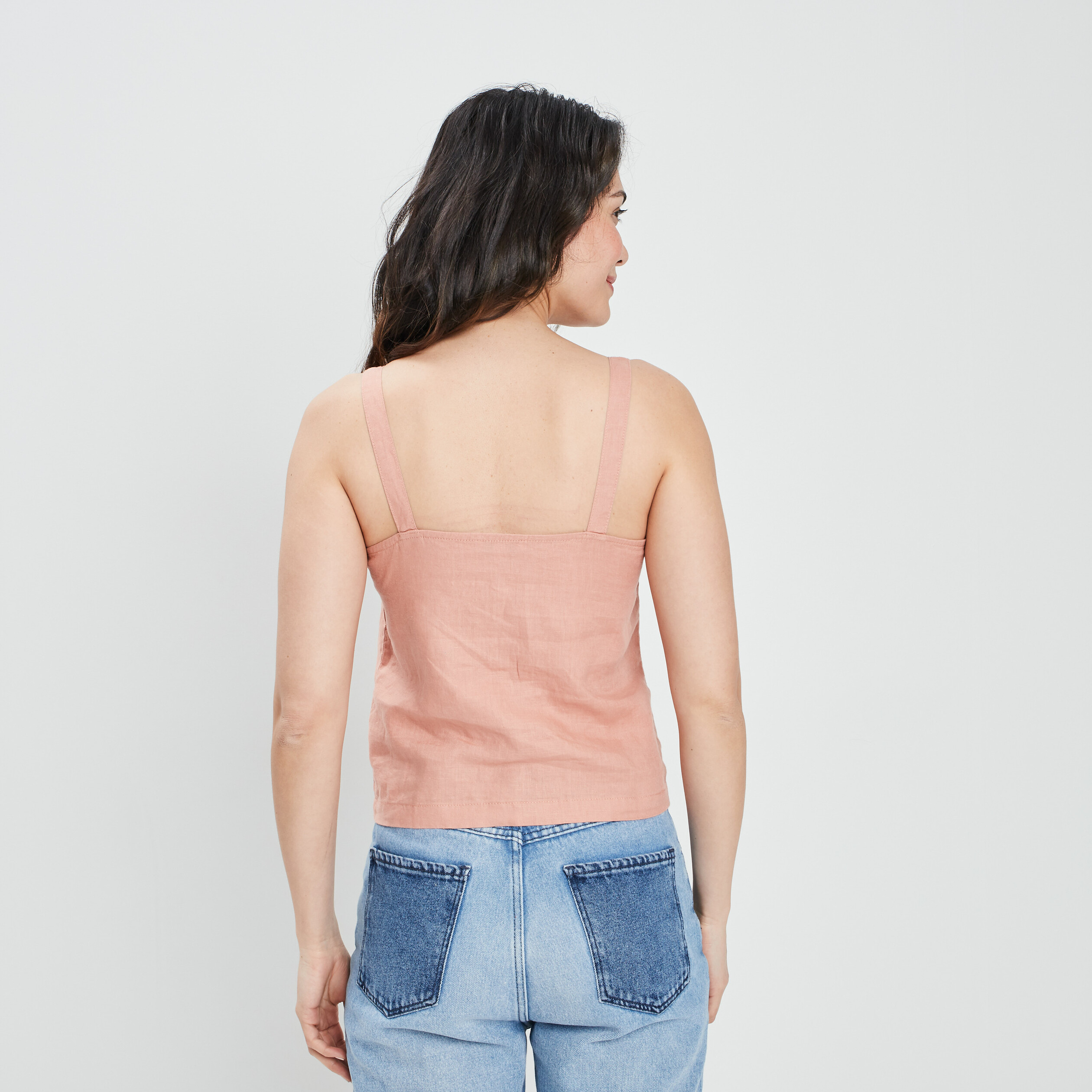 Blouse en lin bretelles larges vieux rose femme | La Halle