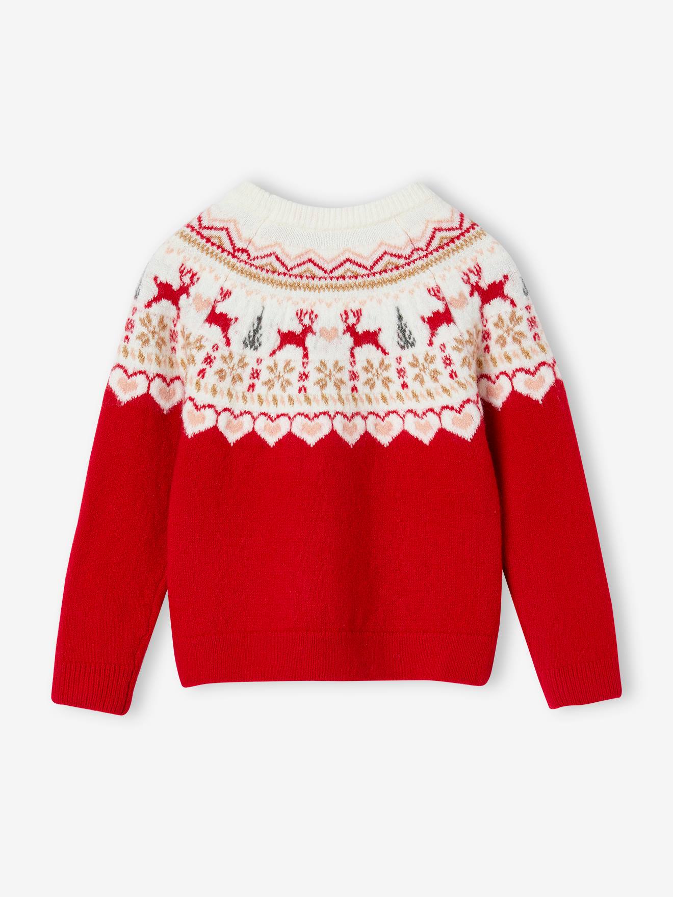 Vertbaudet Mädchen Weihnachtspullover, Jacquardstrick - rot