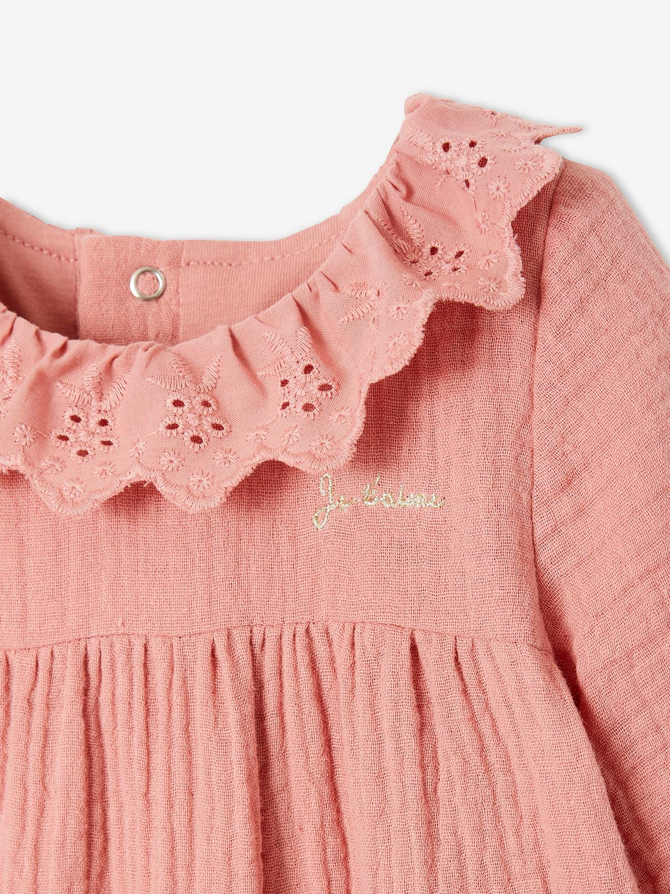 Combinaison en gaze de coton doublé bébé bois de rose