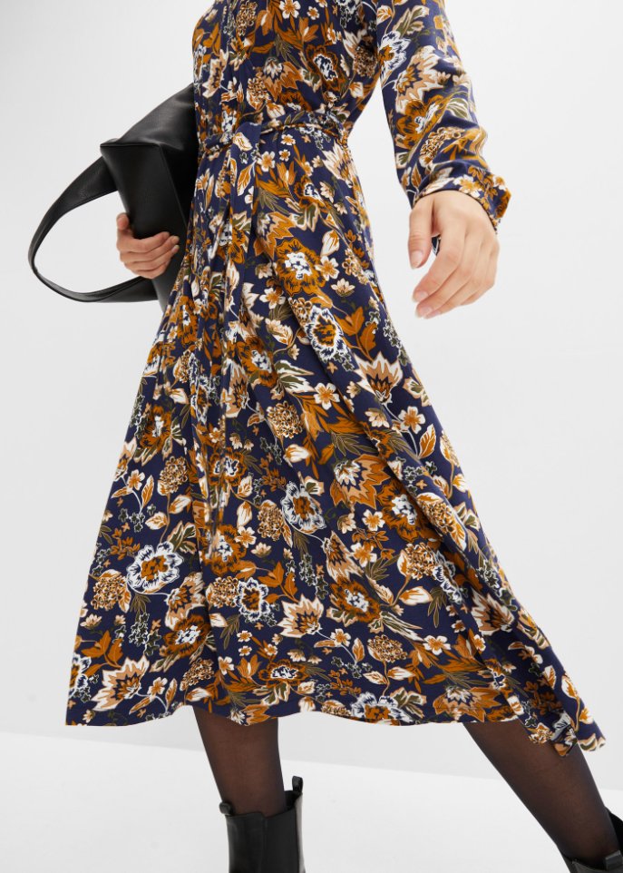 Jerseykleid mit V-Ausschnitt und Bindeband