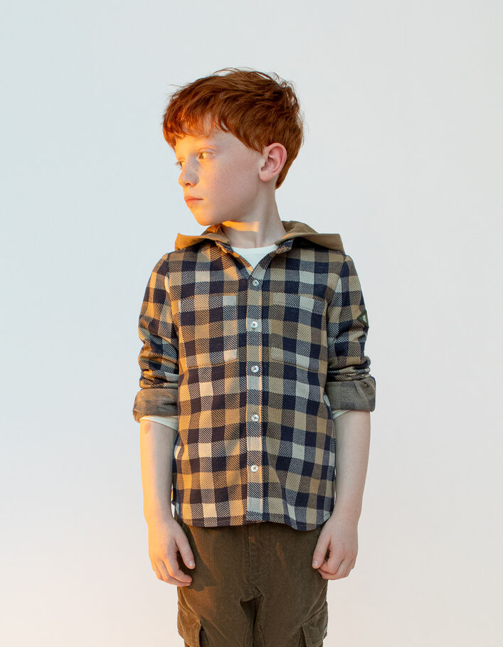 Chemise camel à carreaux capuche amovible garçon