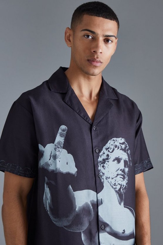 Kurzärmliges Oversize Hemd mit Print