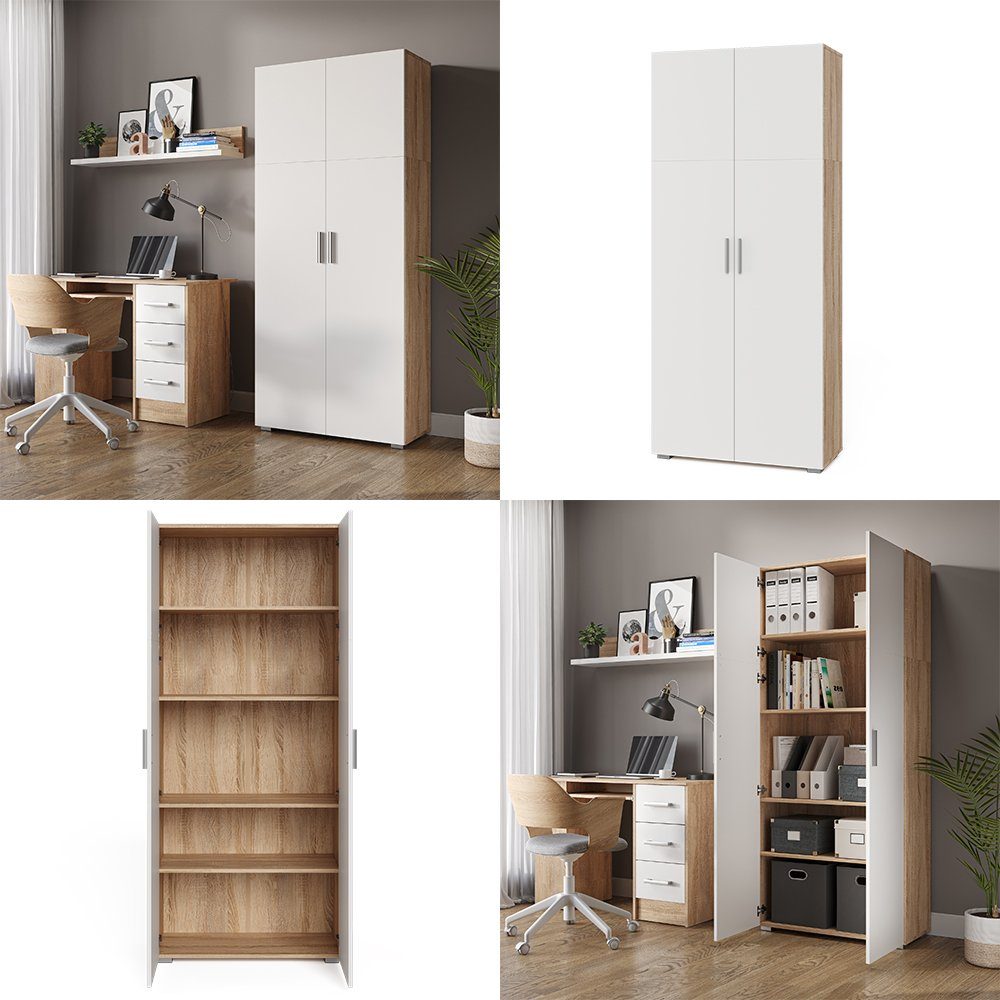 Vicco Aktenschrank Mehrzweckschrank Büroschrank FRANK Weiß / Sonoma