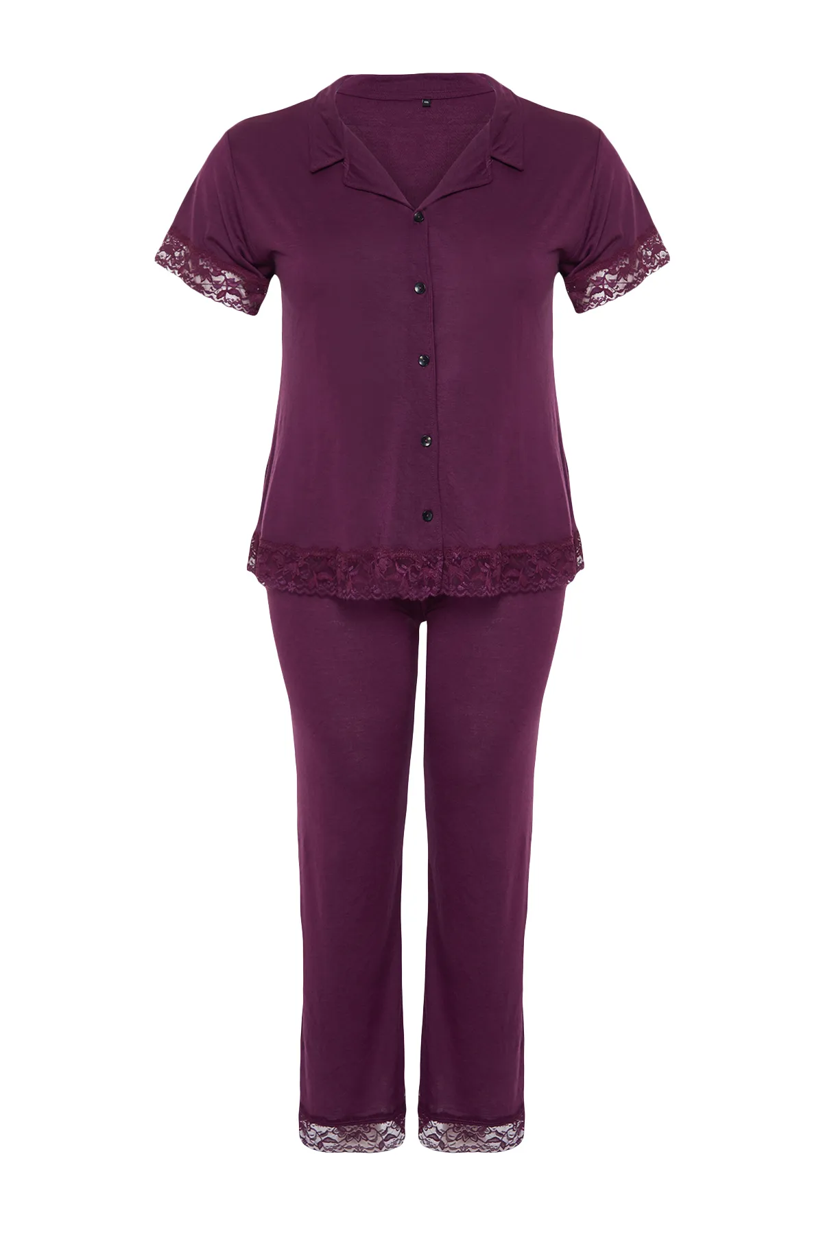 Trendyol Curve  Gestricktes Pyjama-Set aus pflaumenfarbener Spitze TBSSS22PT0623