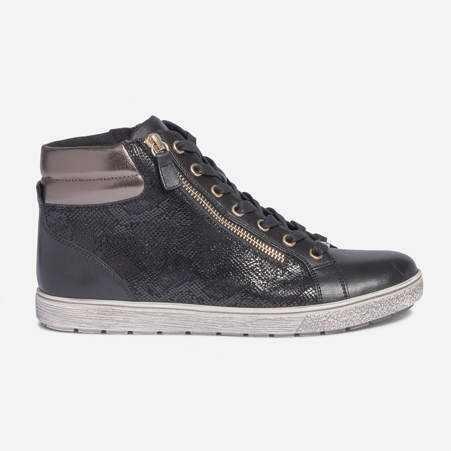 Basket CAPRICE noire en cuir effet python