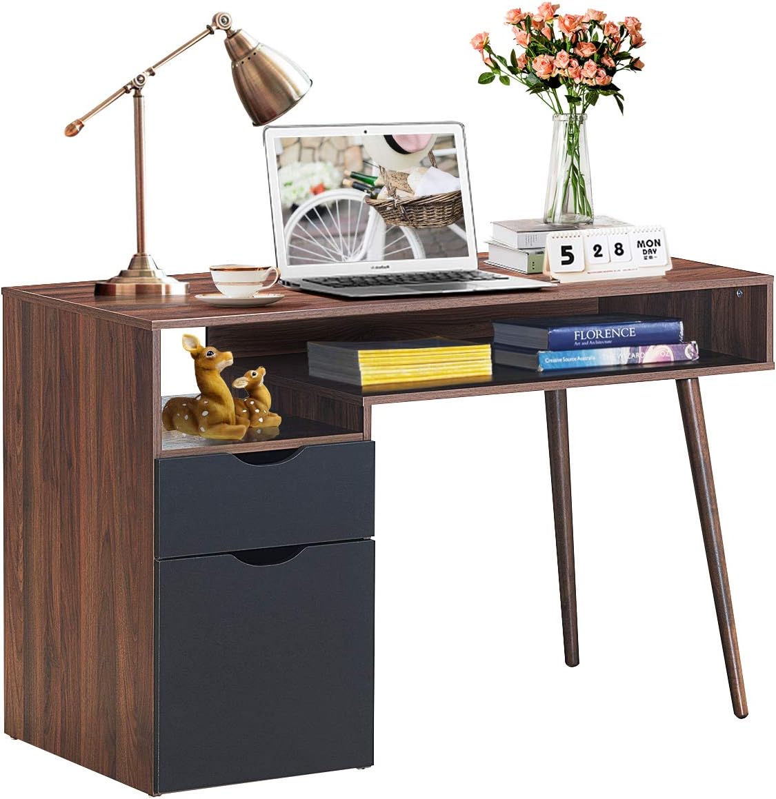 Costway COSTWAY Schreibtisch mit offenem Fach und Schrank