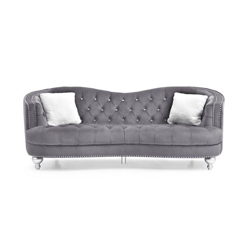 Karli 90” Velvet Recessed Arm Curved Sofa