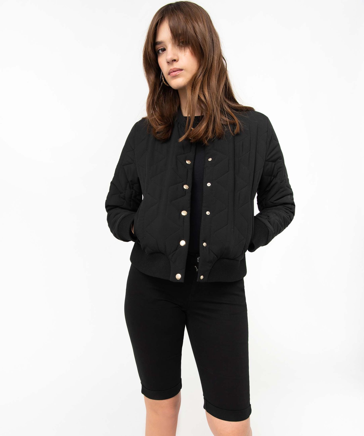 Bermuda femme en coton extensible noir | GEMO