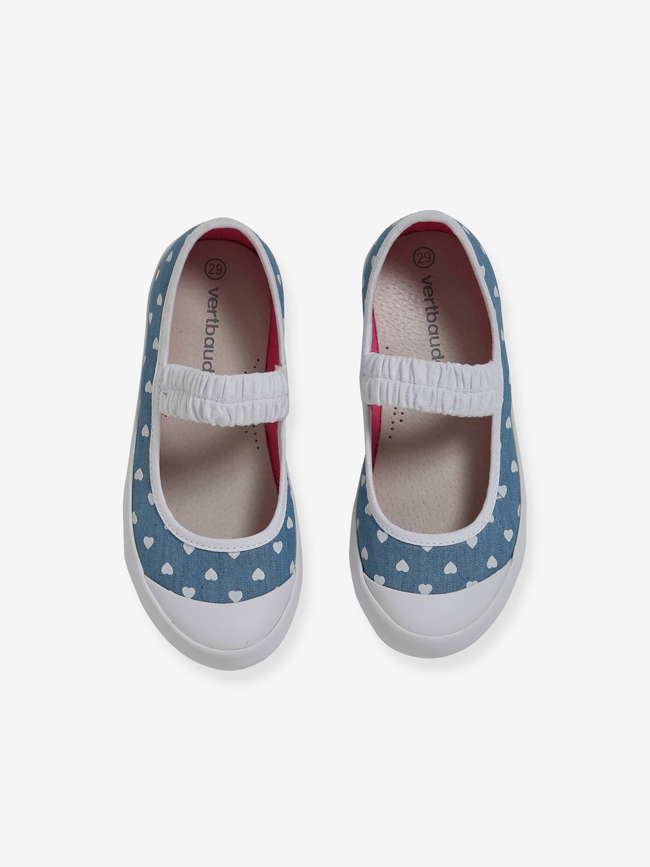 Ballerines en toile fille denim imprimé coeur