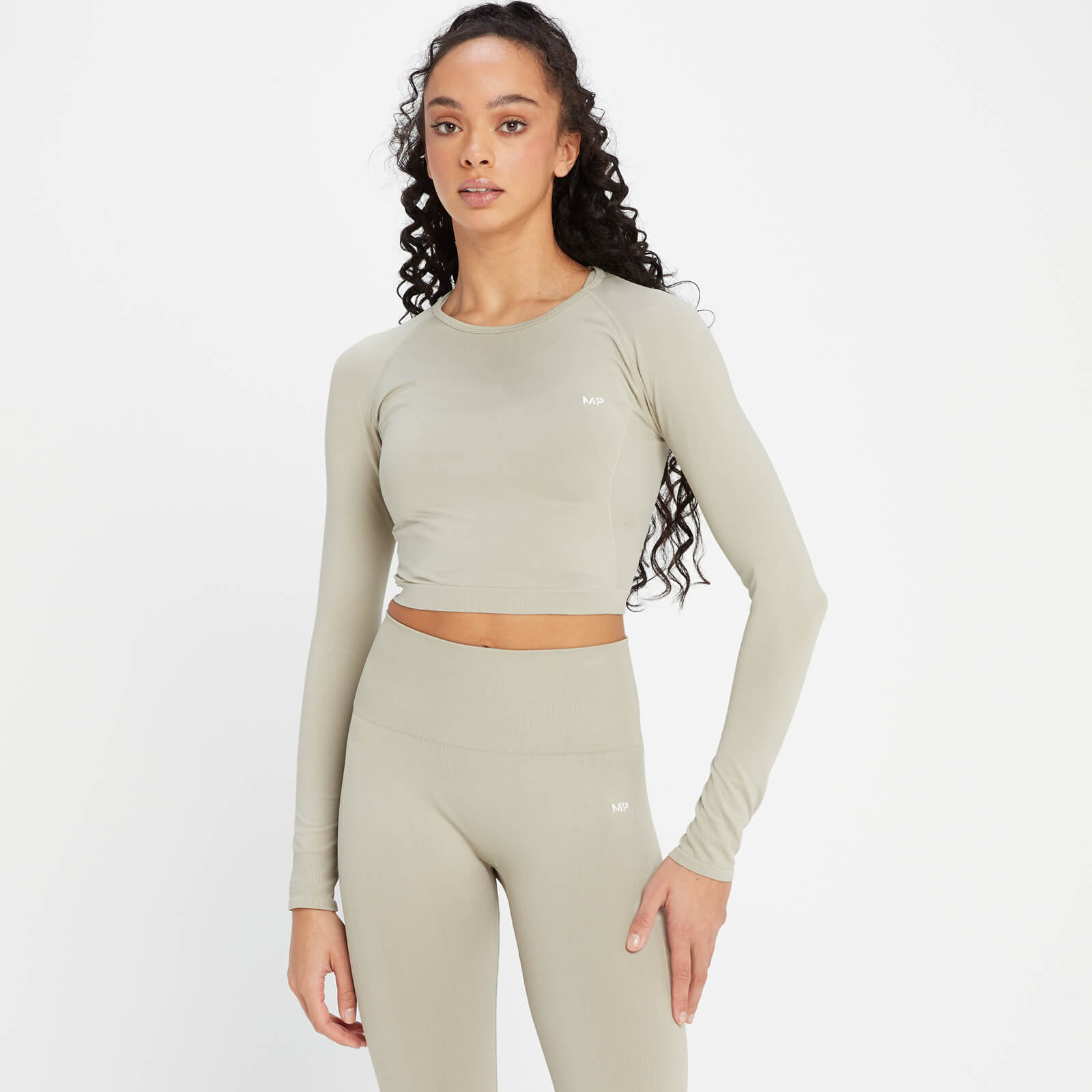 Crop top sans coutures à manches longues MP Shape pour femmes – Gris clair
