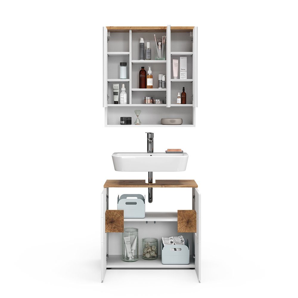 Vicco Badmöbel-Set Badezimmermöbelset EDEN Weiß Hochglanz/Artisan 2-er Set, (2-St., 2-er Set)