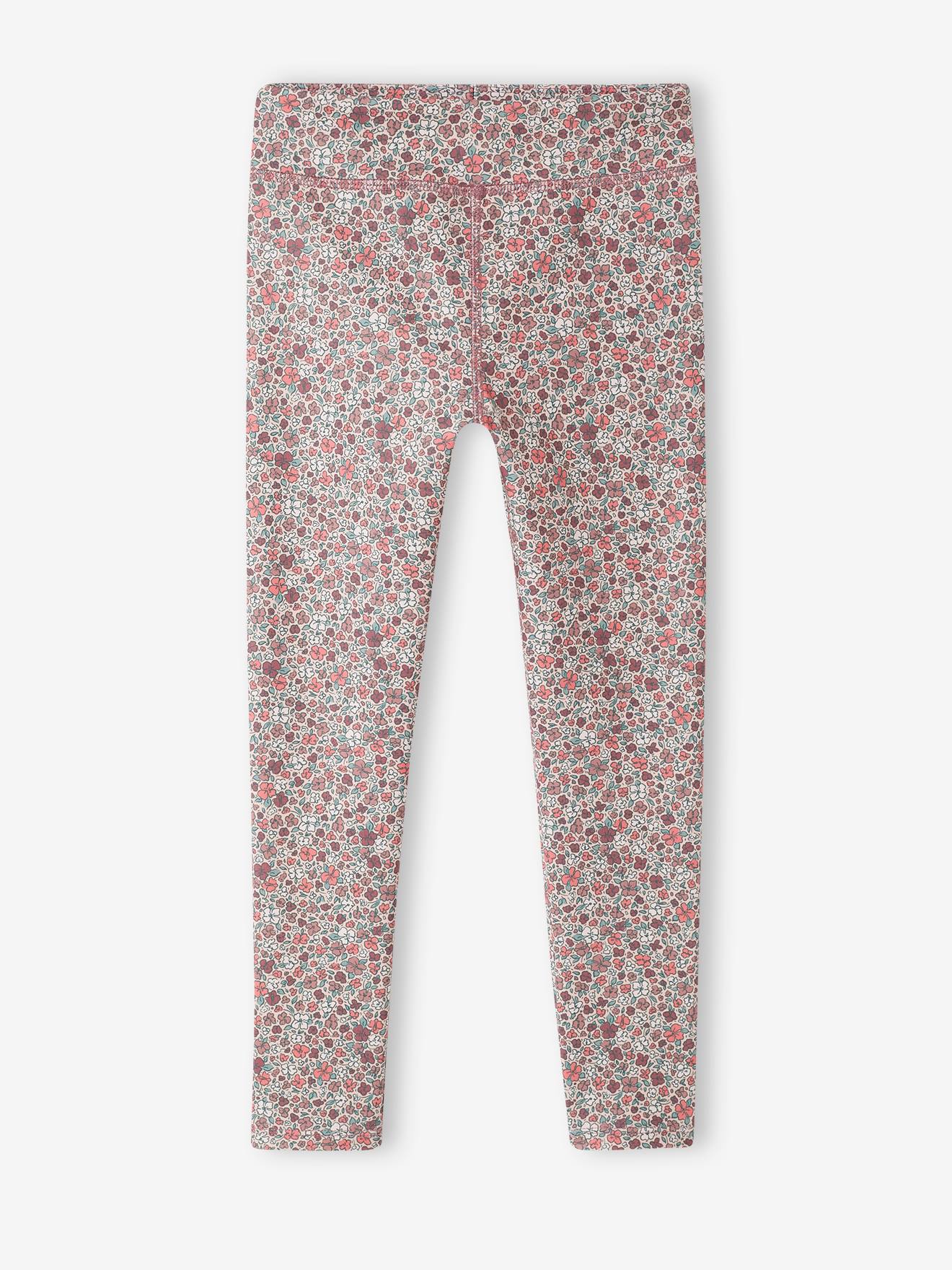 Legging sport à fleurs matière technique fille rose imprimé