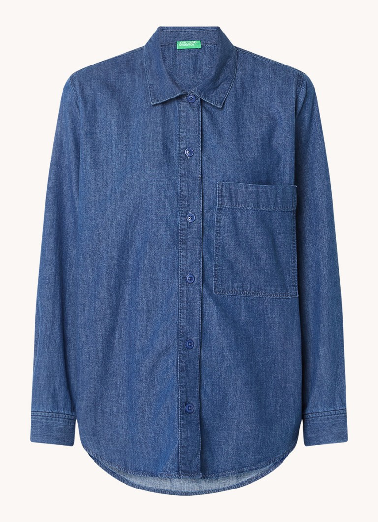Benetton  Blouse van chambray met borstzak