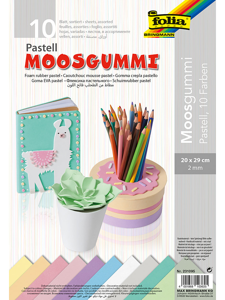 Folia Moosgummi in Pastell - 10 Blatt - (L)29 x (B)20 cm günstig kaufen onesize