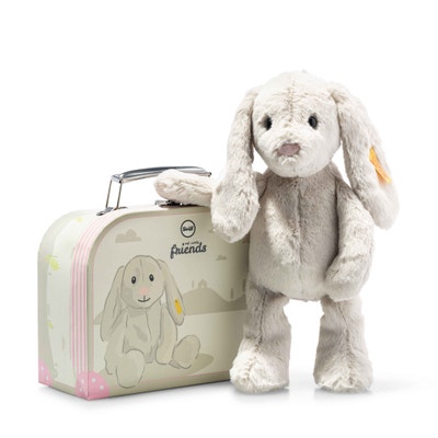 Hoppie Hase im Koffer, 26 cm, hellgrau
