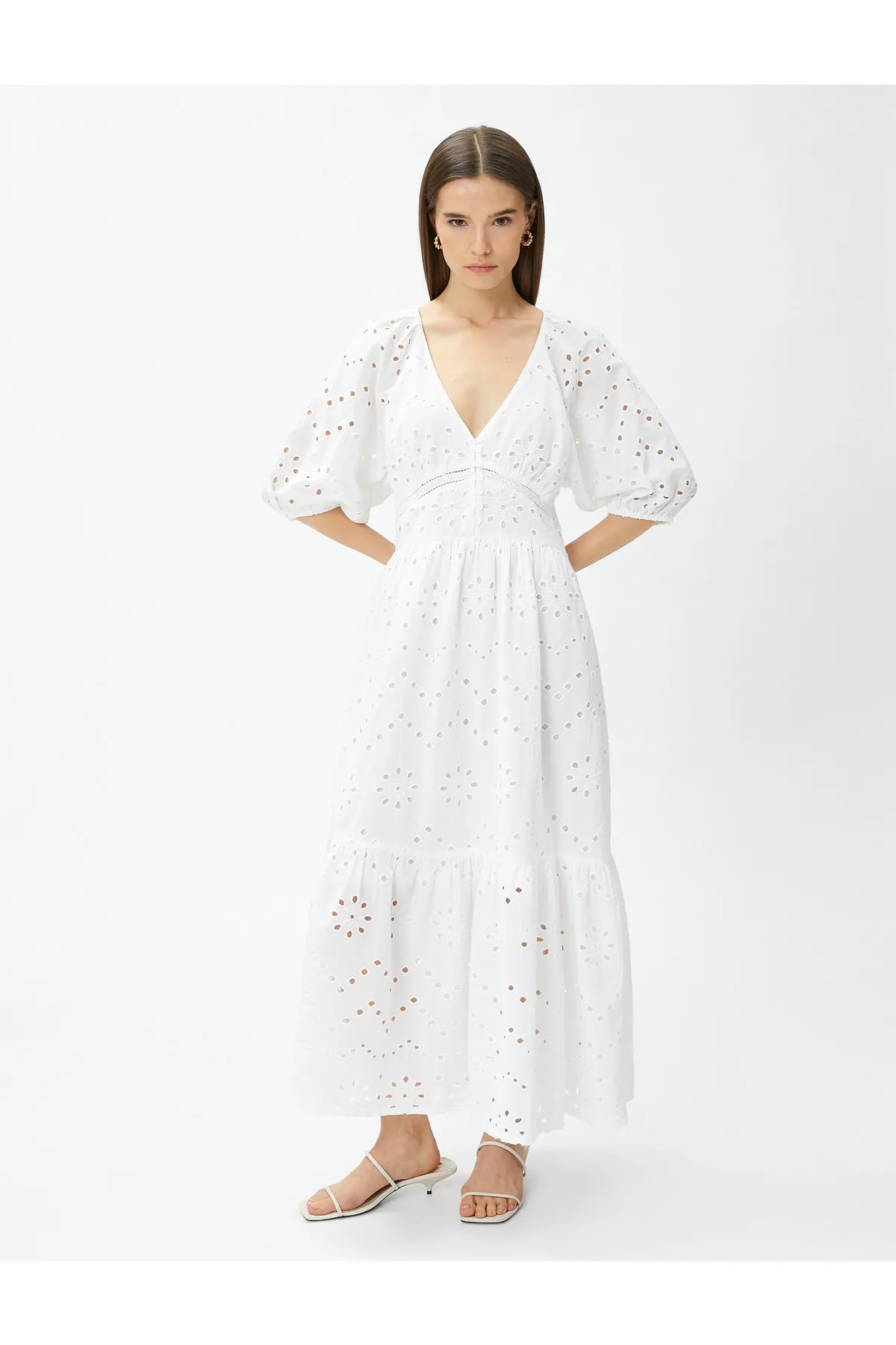 Koton  Langes Sommerkleid V-Ausschnitt Brodeli