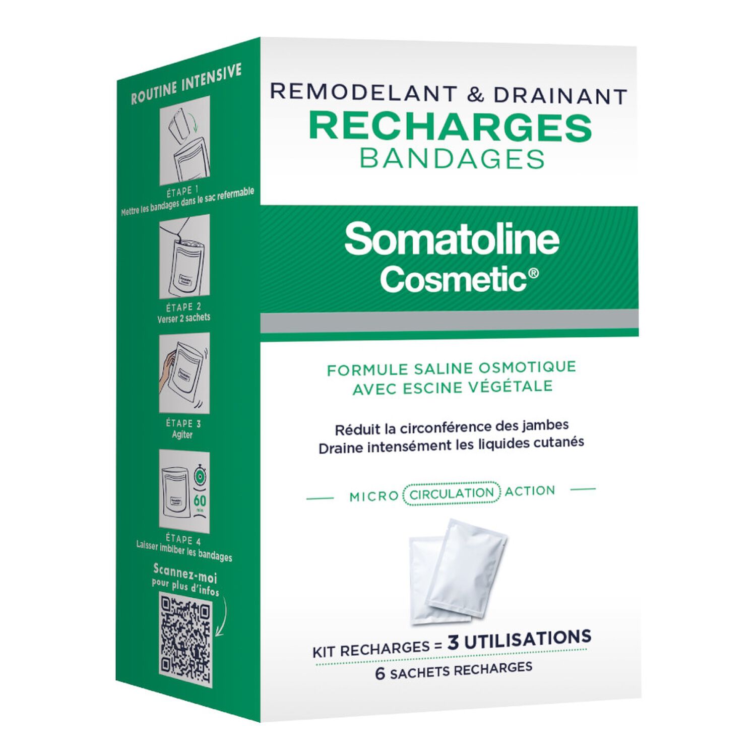 Somatoline Cosmetic Remodelants et Drainants Kit Recharges Bandages 3 Utilisations
