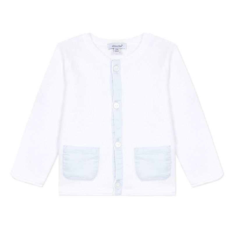 Cardigan en tricot blanc et bleu naissance Absorba